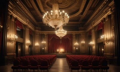 Obraz premium opulent opera theater with intricate chandeliers and spotlights, grandiose, premium