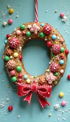 Candy cane wreath made from gingerbread and gumdrops, gingerbread, holiday, winter