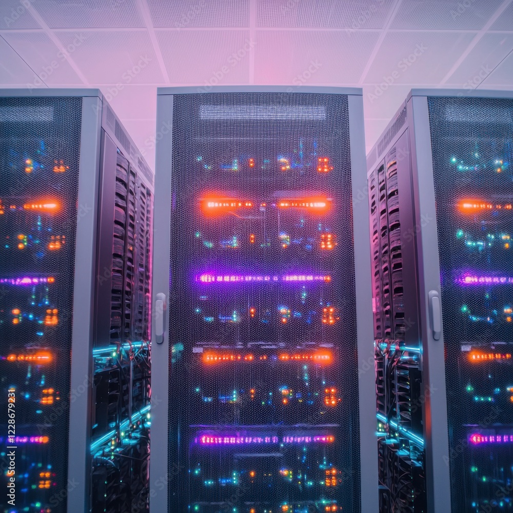 Poster illuminated data center servers network technology cloud computing digital infrastructu