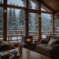 Leonardo_Kino_XL_A_cozy_cabin_in_the_mountains_with_snow_falli_0