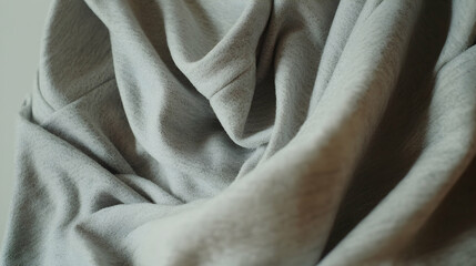 Gray sweatshirt fabric texture, crumpled, close-up, indoors, simple background, clothing design