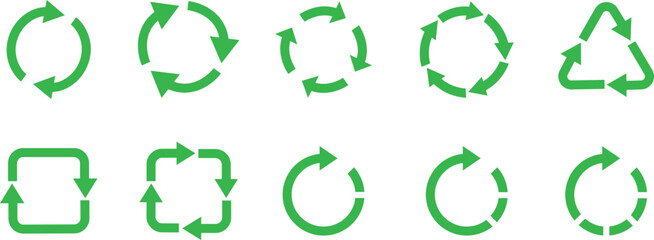 recycle symbol in flat style set icons with frame. Isolated on transparent background .cardboard boxes or packaging of goods such as warning signs logotype vector for apps and website