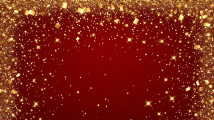 Festive Red Background with Golden Confetti Sparkle
