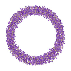 Round frame wreath with realistic pressed dried flowers isolated on transparent background.