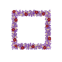 Frame with realistic pressed dried colorful wild flowers isolated on transparent background.