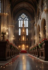 Ornate church interior with Christmas decorations, interior, altar