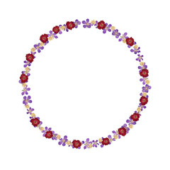 Round frame wreath with realistic pressed dried flowers isolated on transparent background.
