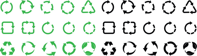 recycle symbol in flat style set icons with frame. Isolated on transparent background .cardboard boxes or packaging of goods such as warning signs logotype vector for apps and website