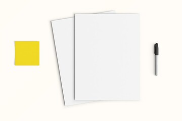 Modern workspace with  copy space on white color background. Top view with copy space. Flat lay style. Minimal blank  mockup.