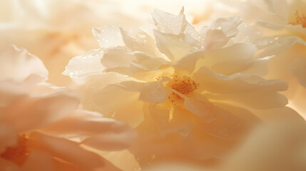 Fototapeta premium Dew-kissed pale roses, garden closeup, sunlit background, floral design