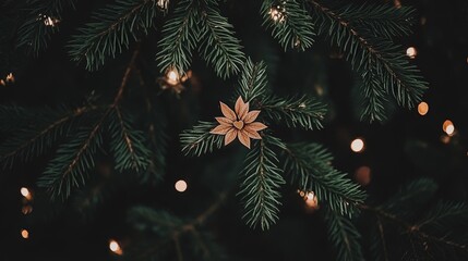 Festive Wooden Flower Ornament on Christmas Tree