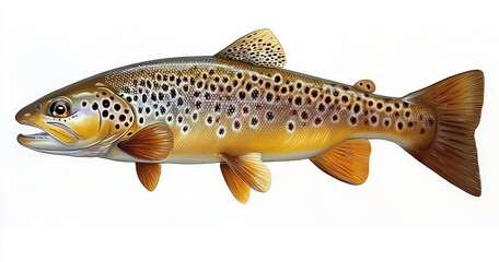 Fototapeta premium Brown trout fish Salmo trutta fresh water river catch wildlife fishing speckled isolated illustration nature bait angler sport seafood