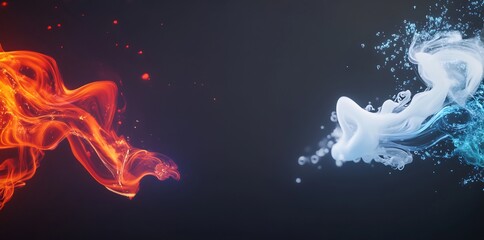 Fiery red and icy blue swirls clash dramatically dark background creates intense contrast. AI Generated
