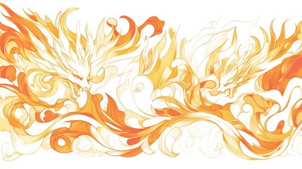 Fototapeta premium Fiery Dragon Duo Embracing Flames Abstract Art