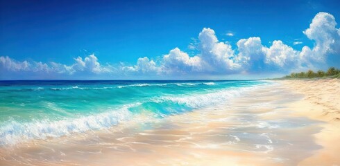 Tropical Beach With Turquoise Sea and White Sand Summer Vacation Scenic View