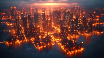 Obraz premium Aerial View of Glowing Cityscape at Twilight