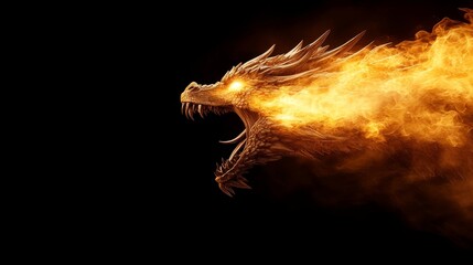 Fiery Dragon Head Profile, Burning Breath, Fantasy Art