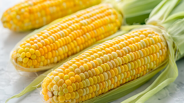 Fresh yellow corn on cob, vibrant and ready for cooking or grilling