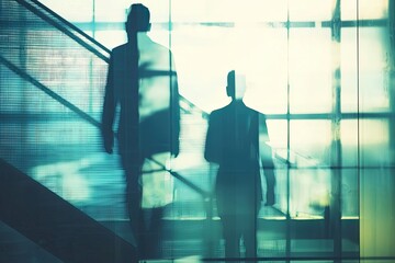 Blurred business people walking in corridor of modern office building, panoramic banner. Business concept