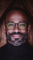 Obraz premium Happy Man Portrait Smiling Face Glasses Beard Close up