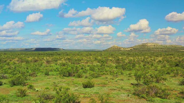 Drone over Permian basin with clouds. UHD