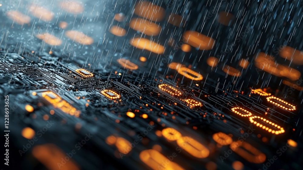 Poster abstract technology background with digital rain and glowing circuit patterns depicting modern innov