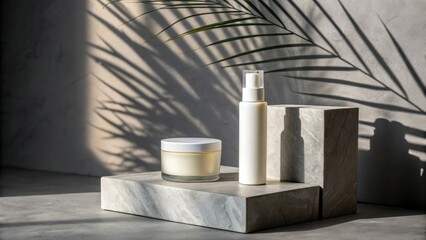 Minimalist product showcase on a gray background with soft, warm lighting creating deep shadows and highlighting textures, sophisticated atmosphere, modern presentation