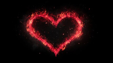 Fiery Heart Shape Burning Brightly in Dark