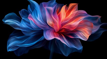 Abstract Blue Red Flower Dramatic Lighting. AI Generated