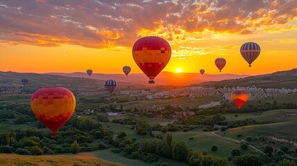 Naklejka premium Hot air balloons sunrise Cappadocia Turkey travel