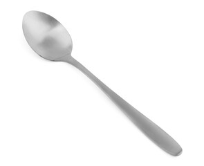 Stainless steel spoon on white background