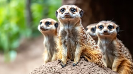 Fototapeta premium Playful Meerkats Gathered Together in Natural Habitat Setting