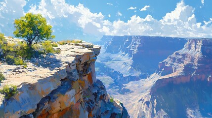 Serene Canyon Vista Bright Sunlight Bathes Majestic Landscape. AI Generated