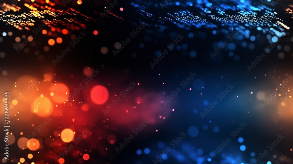 Poster vibrant abstract background with bokeh lights and digital patterns in bright colors for creative des