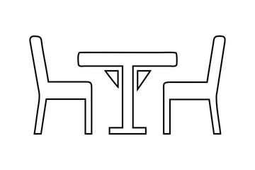 Simple Outline of a Table and Two Chairs on white background