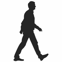 A man in a hat and coat walking on a sidewalk. He is wearing black shoes