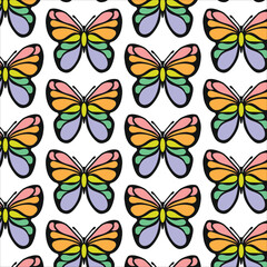 Seamless pattern of colorful butterflies. A vibrant and elegant design, perfect for wallpapers, textiles, wrapping paper, and decorative prints