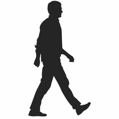 A man in a hat and coat walking on a sidewalk. He is wearing black shoes