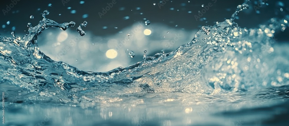 Aufkleber close-up of splashing water with bokeh background.