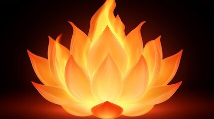 Fiery Lotus Flower, Illuminated Bloom of Burning Passion
