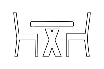 Simple Outline of a Table and Two Chairs on white background