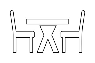 Simple Outline of a Table and Two Chairs on white background