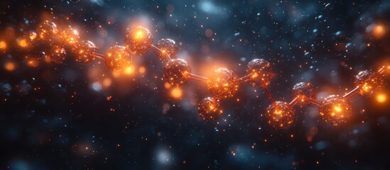 Fototapeta premium Glowing molecular chain in dark space.