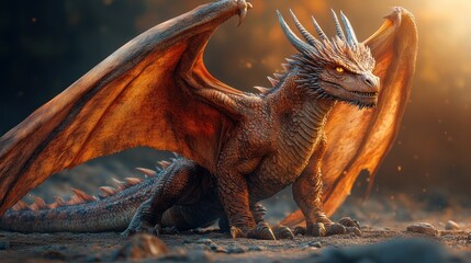 Obraz premium Majestic Orange Dragon in Golden Hour