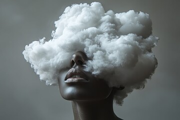 Cloud Overhead Portrait of Solitude and Grief in a Surreal Context