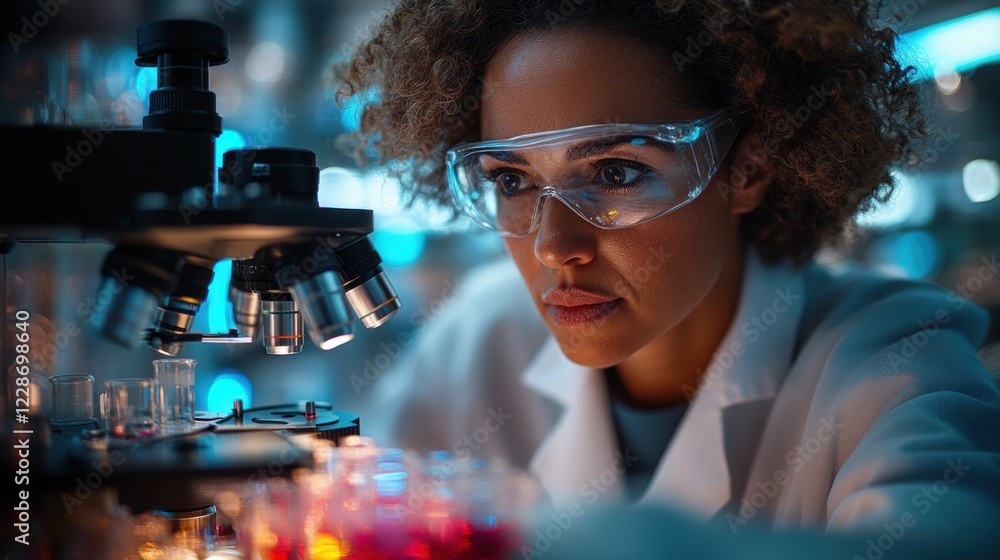 Poster scientist analyzing samples in modern laboratory setting