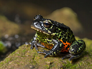 Obraz premium dark Green toad on stone