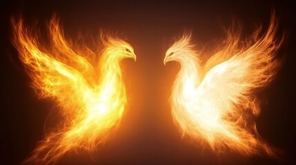 Fototapeta premium Fiery Phoenixes Embracing Celestial Fire Dance