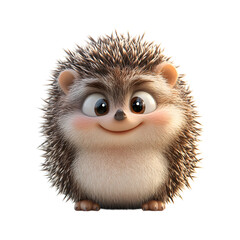 Fluffy 3D Cartoon Hedgehog with Glowing Soft Spikes Isolated on Transparent Background