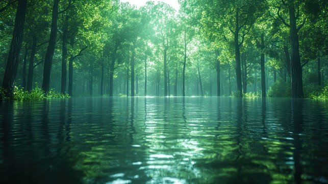 Submerged Forest: A Serene Landscape of Flooded Trees